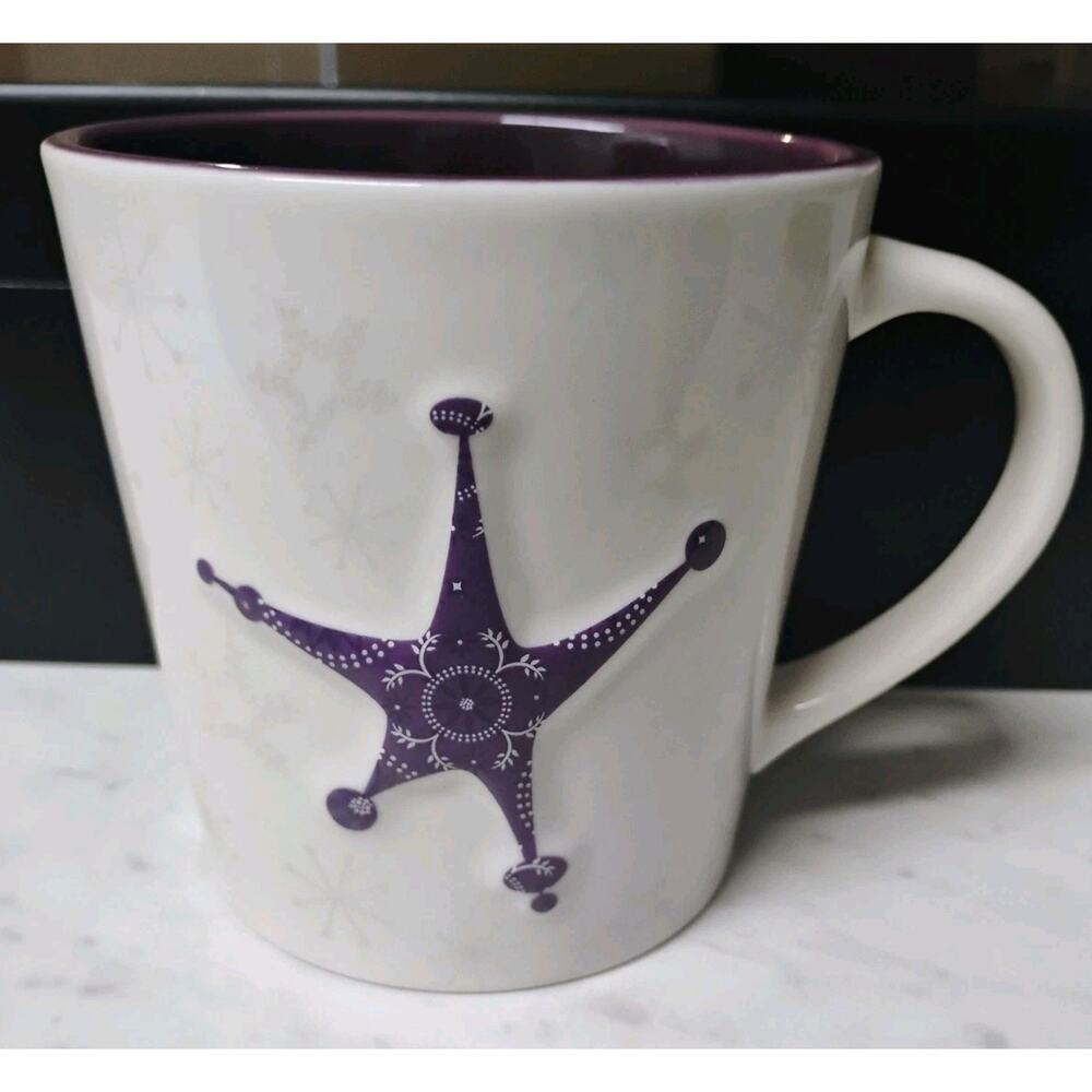 Starbucks Holiday 2006 Purple Star & Snowflakes Coffee Mug 17 fl. oz.